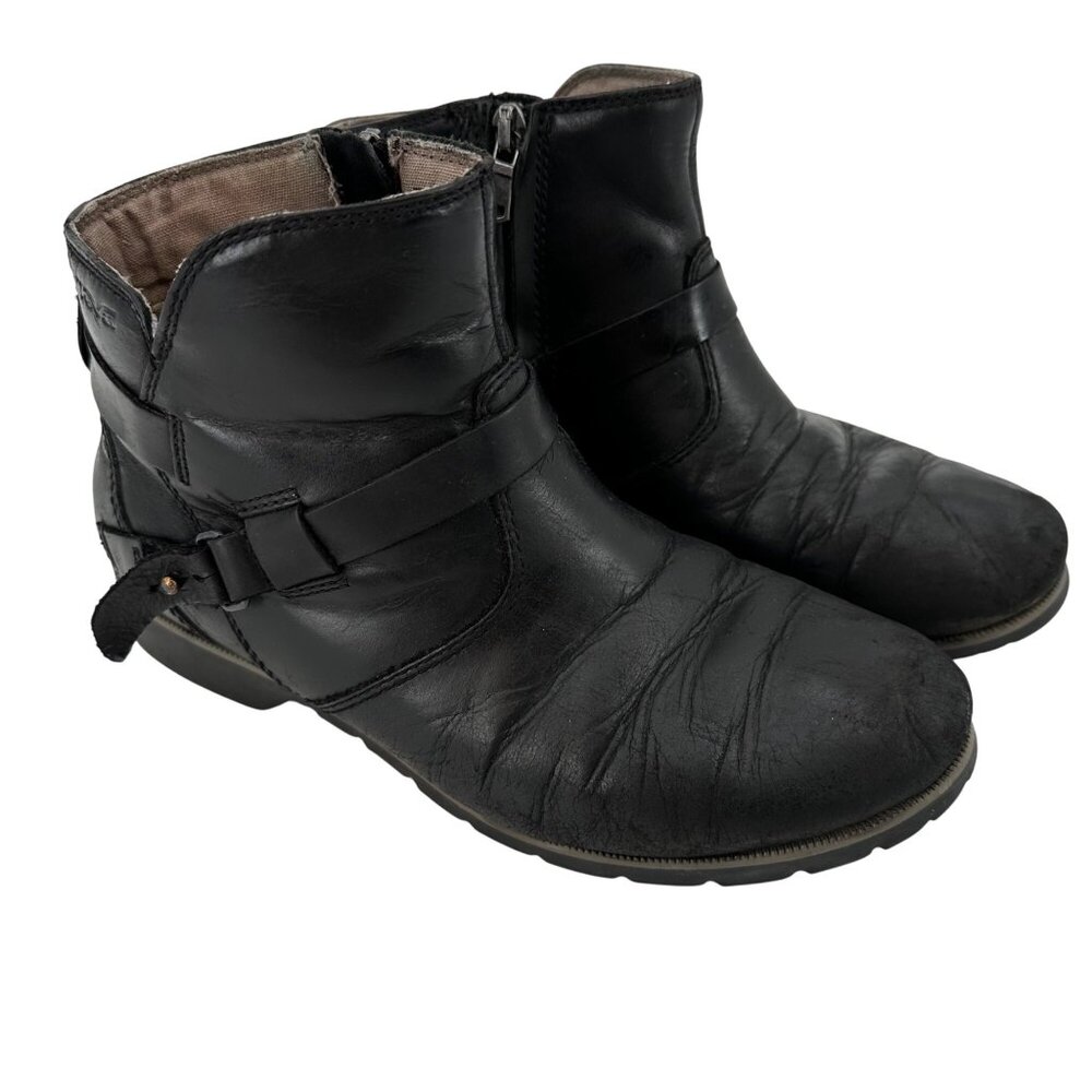 Teva Womens Waterproof Leather Ankle Zipper Boots Size 6 Black
